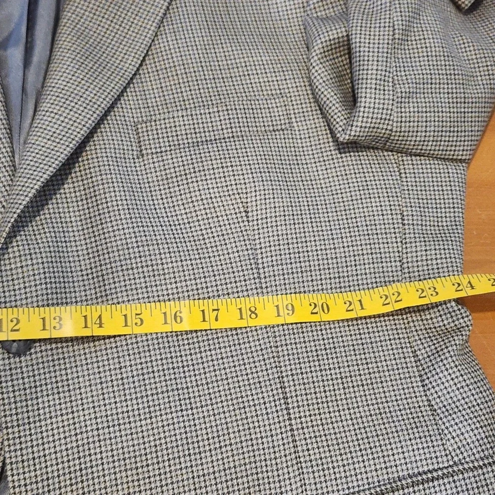 Andrew Fezza Houndstooth Blazer 46S Tan Blue Silk Wool Sport Coat Casual Vintage
